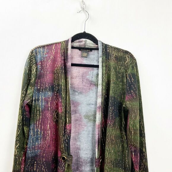 Susan Lawrence Large Womens Colorful Gold Embossed Art to Wear Cardigan - Picture 2 of 5